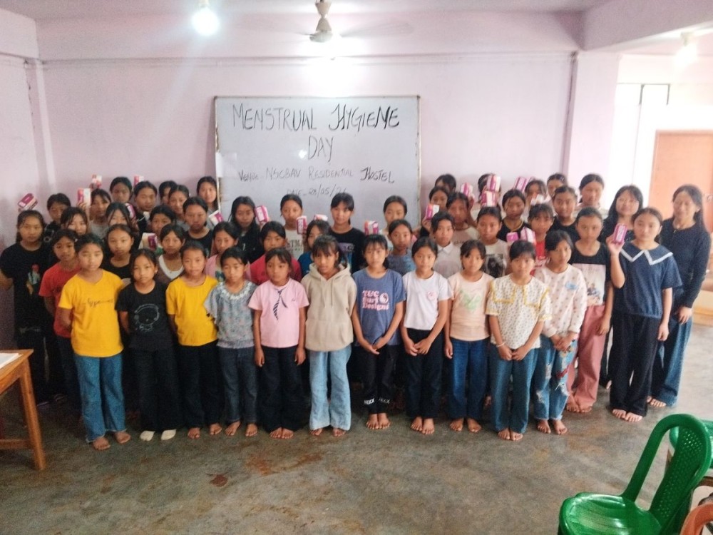 Resource person along with the participants during the Menstrual Hygiene Day observerance held at Netaji Subhash Chandra Bose Avasiya Vidhalaya Government Residential Hostel in Phek Town on May 28.